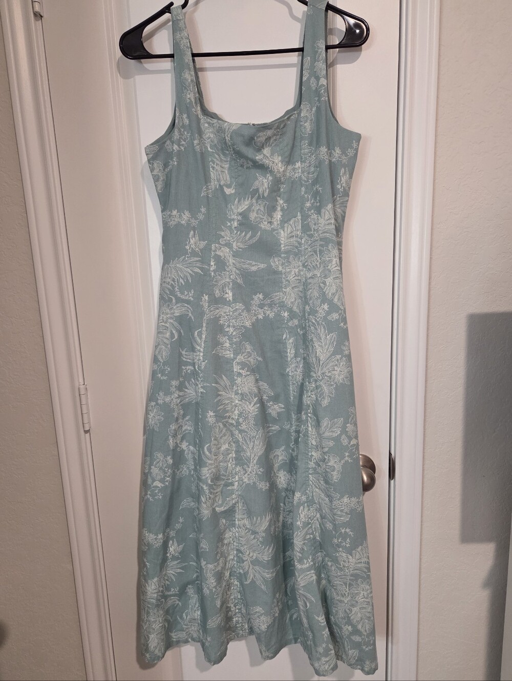 Light Blue Floral A-Line Sundress LOFT Linen
